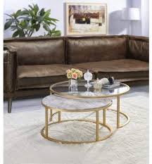 Acme Shanish 2pc Pack Coffee Table Set In Faux Marble And Gold Walmart Com Nesting Coffee Tables Coffee Table Gold Nesting Coffee Table