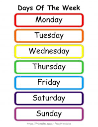 Days of the week song this song is a great way for children to learn the days of the week. Days Of The Week Printable Free Printables