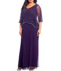 Jkara Plus Size Sequin Beaded V Neck 3 4 Sleeve Popover Gown Dillard S In 2020 Plus Size Dresses Gowns Dresses Groom Dress