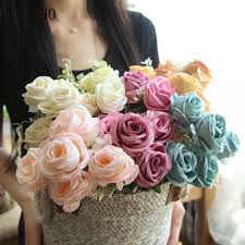 Yo Cho 6 Heads Bouquet Roses Artificial Flowers Pink White Peonies Silk Flowers Wedding Home Decoration Peony Artificial Flowers Silk Flowers Wedding Diy Bridal Bouquet Fake Flower Bouquet Wedding