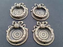 4 Ornate Round Ring Pull Handles With Detailed Ribbon Backplate 1 58 H23 Ebay In 2021 Antique Style Rings Solid Brass Round Rings