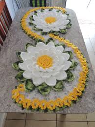 Caminho De Mesa De Crochê Girassol Passo A Passo Trilho De Mesa Girassol Em Croche 1 50 Cm Comprimento Caminho De Mesa De Croche Trabalhos Manuais Casa De Croche