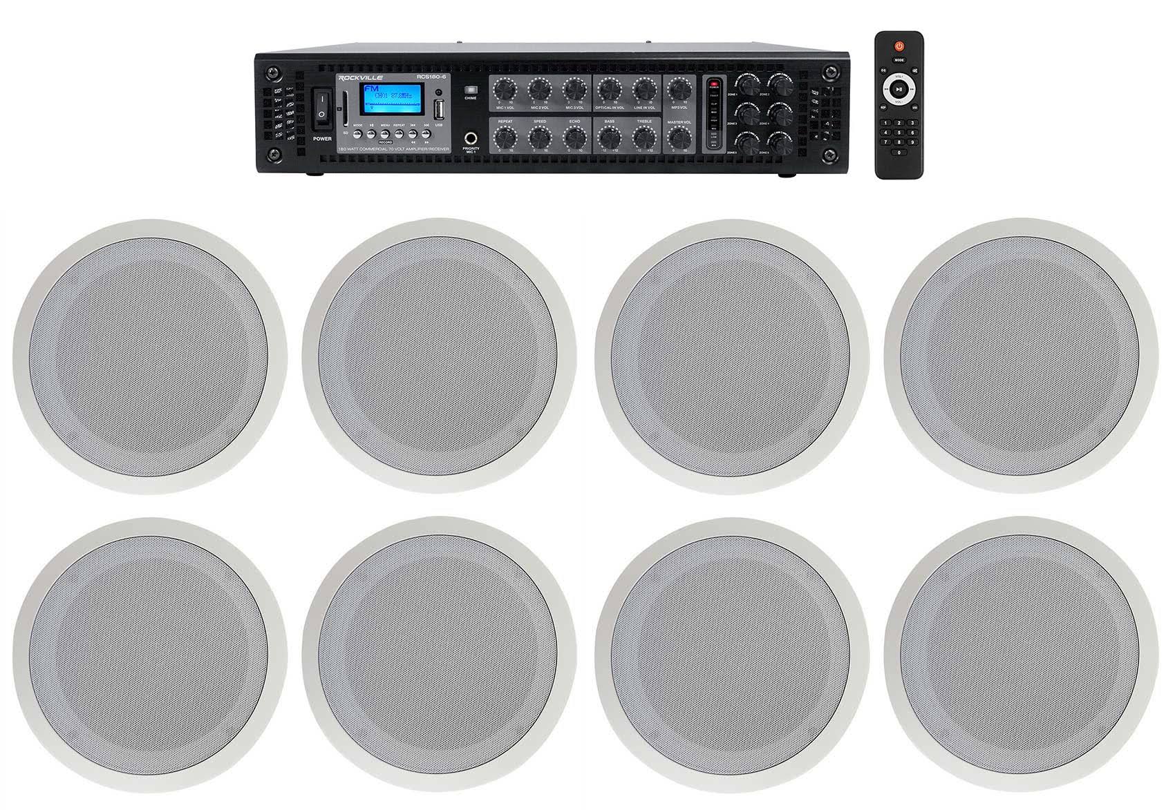Rockville 8" White Ceiling Speakers 4 Office