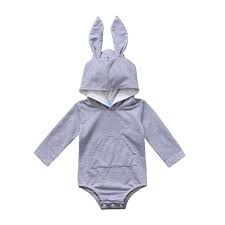 Baby Boys Girls Easter Bunny Long Sleeve Bodysuit Cartoon Animal Rabbit Hooded Romper With Fur Ball