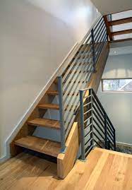 Contemporary Painted Metal Rails With Natural Hardwood Floating Stairs Floating Stairs Stairs Staircase Remodel