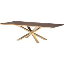 Nuevo Modern Furniture Hgsr490 Couture 112 Dining Table Seared Oak Top Brushed Gold Steel Geometric X Base In 2020 Dining Table Gold Dining Table Metal Base Dining Table