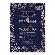 Elegant Navy Blue Rose Gold Floral Wedding Invites Zazzle Com Floral Wedding Invitations Wedding Invitations Wedding Cards