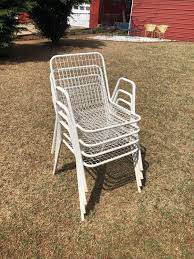 Vintage Set Of Four 4 White Emu Garden Rio Stacking Metal Patio Chairs Outdoor Furniture Mad Metal Patio Chairs Small Patio Furniture Clearance Patio Furniture