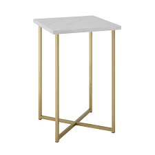 16 Square Side Table With White Faux Marble Top And Gold Legs Walmart Com White Marble Side Table Marble Side Tables Square Side Table