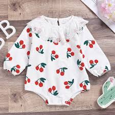 2019 Newborn Infant Baby Girl Romper Long Sleeve Bonpoint Print Clothes Cherry New Born Baby Clothes Kawaii Winter New From Babymom 39 37