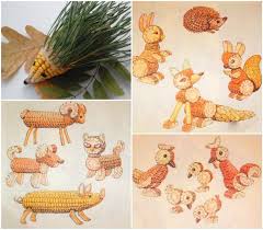 Tierfiguren Aus Maiskolben Mit Kindern Basteln Herbst Dekoration Basteln Basteln Herbst