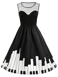 Plus Size Black 1950s Mesh Piano Dress Plus Size Black Dresses Vintage Black Dress