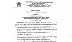 Kemenag Umumkan Hasil Seleksi Administrasi Menjadi 16 Desember 2019 Belajar Sekolah Dasar Agama