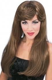 Parrucca donna marrone lunga liscia con frangia