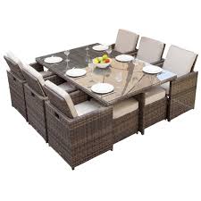 Direct Wicker Malta Variegated Brown 11 Piece Wicker Outdoor Dining Set With Beige Cushions In 2020 Wicker Dining Set Patio Furniture Dining Set Luxury Patio Furniture