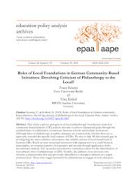 Maybe you would like to learn more about one of these? Pdf Roles Of Local Foundations In German Community Based Initiatives Devolving Criticism Of Philanthropy To The Local