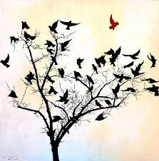 Glued them all on and sprayed it with. Birds Of A Feather Flock Of Birds In Leafless Tree Painting By Marnie Miller Saatchi Art