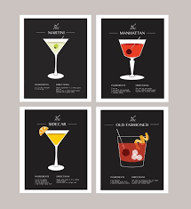 Cocktail Recipe Prints Set Of Four Prints Vintage Cocktail Prints Vintage Alcohol Print Bar Decor K Recipe Book Design Cocktail Illustration Cocktail Book
