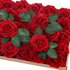 Find one of a kind products that will amaze and inspire you. 72pcs Artificial Rose Flowers With Stem 20 Decorative Leaves Real Looking Foam Fake Artificial Faux Flowers Roses For Diy Wedding Bouquets Centerpieces Party Home Decor Dark Red Buy Online In Aruba At