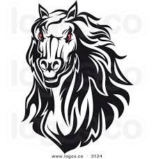 Black And White Mustang Logo Clipart Royalty Free Vector Of A Red Eyed Black And White Horse Head Logo Horses Horse Face Horse Head
