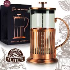Le Flair French Press F R 1 Liter Kaffee Tee Presskanne Aus Glas Mit Kupfer Ummantelt Kaffeebereiter Inkl Kupfer Design V Kaffee Coffee Maker French Press