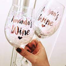 | lot of 6 white roses gold trim wine glasses 4.25 tall mouth opening 3.5. Personalised Name Rose Gold Wine Glass Birthday Christmas Gift Etsy