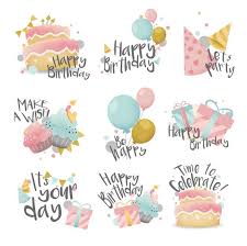 Baixe Conjunto De Desejos De Aniversario Design Vector Gratuitamente Watercolor Birthday Cards Birthday Badge Birthday Card Drawing