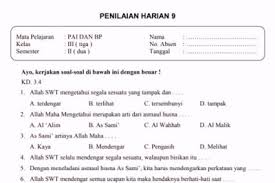 Semoga soal ulangan harian kelas 4 semester 1 diatas dapat bermanfaat secara lebih luas. Soal Ulangan Harian Pai Kelas 3 Semester 2 K 13 Materi Pelajaran 8