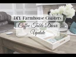 The texture of wooden coasters can beautifully complement any set of glassware, and is over all easy to style with. Diy Farmhouse Coasters Coffee Table Decor Update Youtube