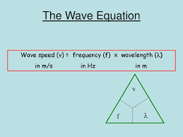 V = f * w where v is the velocity (m/s) f is the frequency (hz) The Wave Equation Aim Be Able To Use The Wave Equation In Calculations Ppt Download