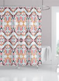 Navy Blue Pink Ikat Fabric Shower Curtain Custom Bath Curtain Geometric Pattern Extr Fabric Shower Curtains Pink Shower Curtains Curtains Geometric Pattern