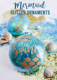 Mermaid Glitter Ornaments You Can Make These Clumsy Crafter Christmas Glitter Ornaments Mermaid Christmas Ornaments Handmade Christmas Ornaments