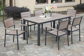7 Pc Summerville Gray Aluminum Frame And Pe Resin Wood Patio Table And Chair Set Patio Table Set Patio Furniture Table Wood Patio Furniture