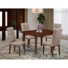 East west furniture 5pc dining set includes a rectangle dinette table with butterfly leaf and four parson chairs with blue fabric, black finish. 5 Pc Dining Table Set 4 Kitchen Parson Chairs And Butterfly Leaf Rectangle Table High Back Mahogany Finish Overstock 32085509
