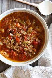 Chunky Beef Cabbage And Tomato Soup Instant Pot Or Stove Top Recipe Cabbage Soup Recipes Beef Cabbage Soup Skinny Taste Recipes