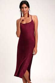 Caulmond Burgundy Satin Midi Slip Dress Slip Dress Silk Satin Dress Burgundy Gown