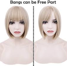Becus Short Blonde Bob Wigs with Fringe Heat Resistant Synthetic Hair Wigs  for Women Blonde Short Straight Bob Daily Wear or Cosplay (California  Blonde)