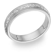 Platinum wedding rings for her. Carved Paisley White Gold Wedding Band Ring