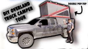 Roof top pop up camper. Diy Overland Truck Camper Tour Home Built Shell With Double Pop Roof Top Tent Youtube