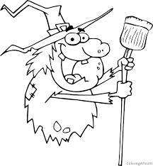 Hand drawn black and white cute funny witch girls flying on broomsticks. Cartoon Funny Witch Coloring Page Coloringall