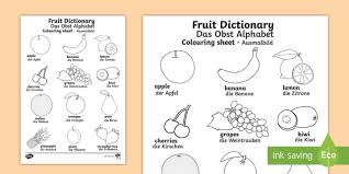 Fruit Dictionary Colouring Page English German