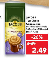 Ο jacobs cappuccino με απολαυστική πλούσια κρέμα για ακόμα μεγαλύτερη απόλαυση είναι διαθέσιμος σε μοντέρνα sticks και σε πρακτική οικονομική συσκευασία. Jacobs Typ Choco Cappuccino 500g Angebot Bei Kaufland