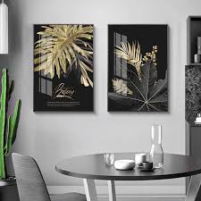 Golden Tropical Botany Luxury Nordic Wall Art Black Gold Palm Leaves Nordicwallart Com Foto Dekor Sten Dekor Sten Dekor
