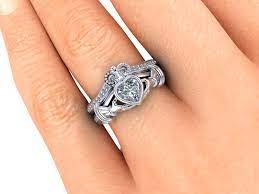 White Gold Claddagh Wedding Set Heart Moissanite Engagement Ring Heart Engagement Rings Irish Wedding Rings Moissanite Wedding Band White Gold