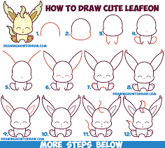 How To Draw Cute Kawaii Chibi Leafeon From Pokemon Easy Step By Step Drawing Tutorial For Kids How To Draw Step By Step Drawing Tutorials Facts about pokemon go leafeon, evolve, max cp, max hp values, moves, how to catch, hatch, stats of leafeon. how to draw cute kawaii chibi leafeon