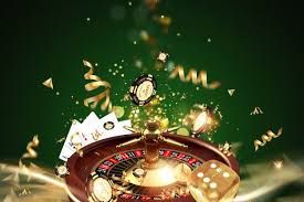 Creative Background Roulette Gaming Dice Cards Casino Chips On A Green Background Creative Background Roulette Game Dice
