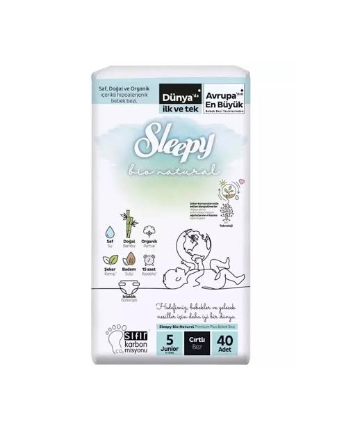 SLEEPY Bio Natural Пелени за бебиња бр. 5 (11-18 кг), 40 пелени