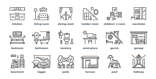 home rooms line icons. living room