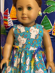 Doll Dress/ Unicorn Kitty Printed Dress Fit 18" American Girl Out  Generation Mylife Doll/ Fashion Dress for Doll