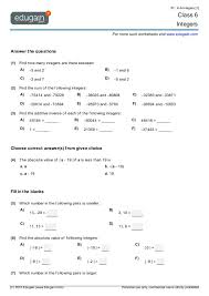Questions On Integers For Class 6 Pdf Math Worksheet Grade 6 Math Worksheets Integers Worksheet